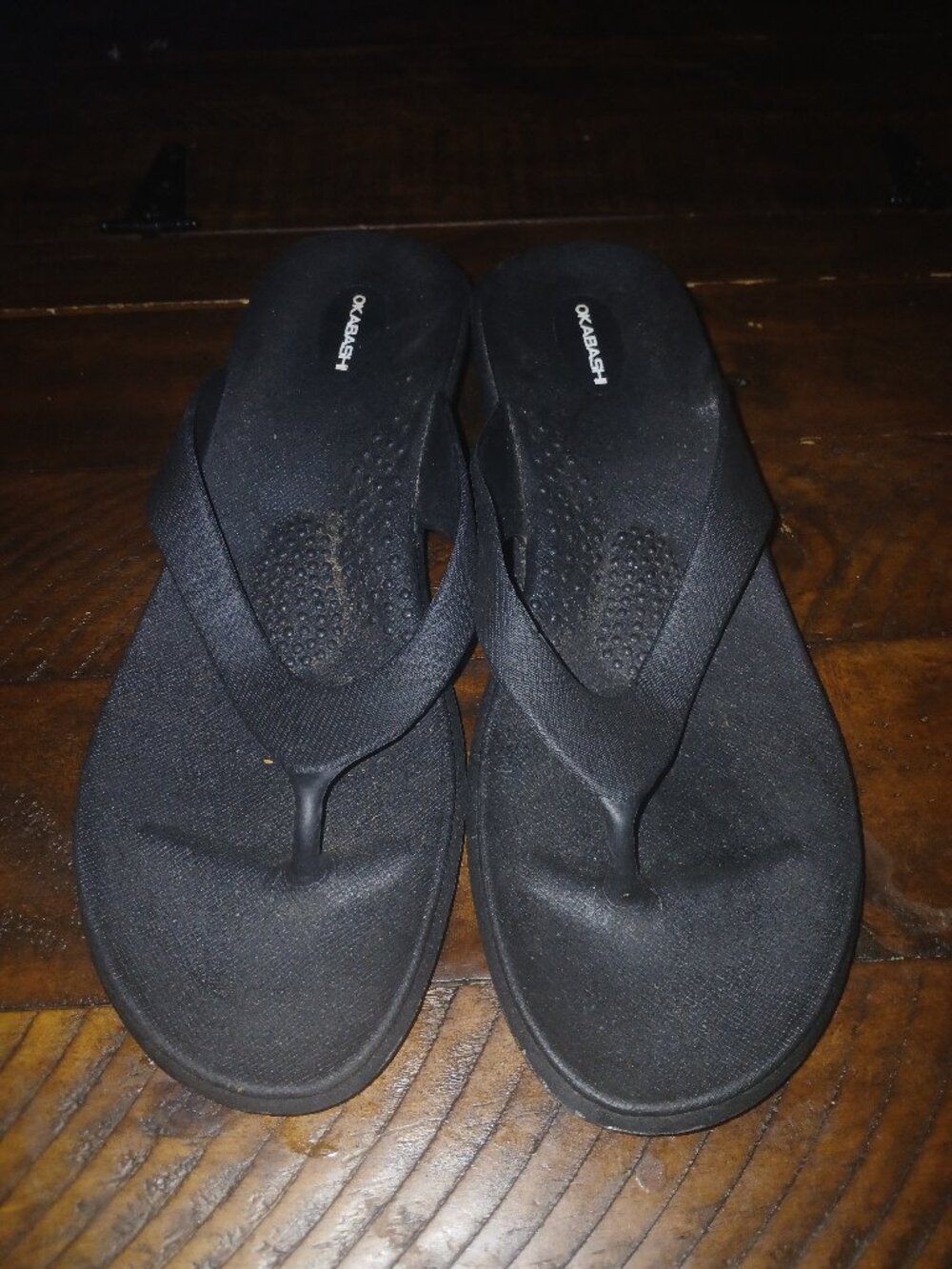 103 Okabashi Splash Black Wedge Sandals Arch Support Comfort Thong Size 11